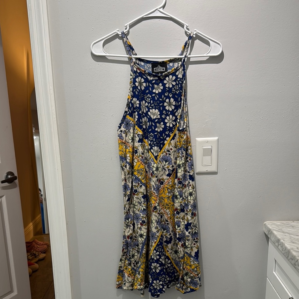Knox Rose Floral Halter Dress in Blue and Yellow